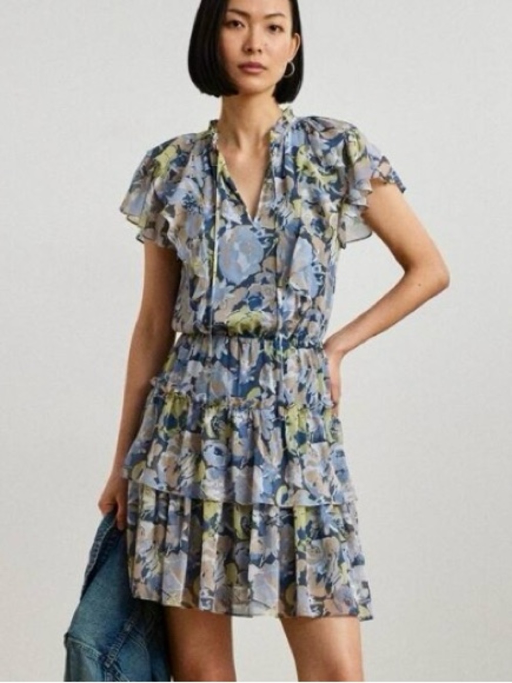 Ralph Lauren Floral Ruffle-Trim Georgette Dress